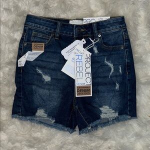Dark Wash Distressed Denim Shorts